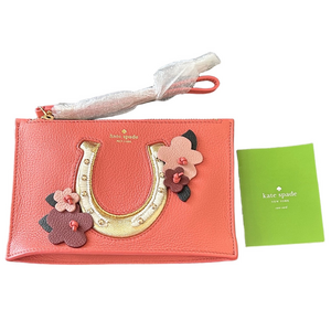 Kate Spade On Purpose Embellished Mini Pink Leather Wristlet Horseshoe & Flowers